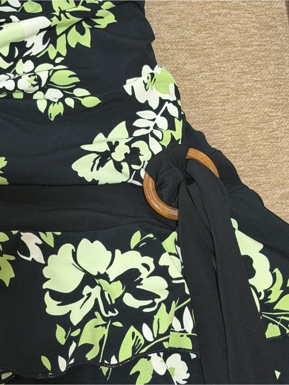 Y2K Speechless Strapless Black Floral Ruffled Dress with Green & White Print - Picture 3 of 6